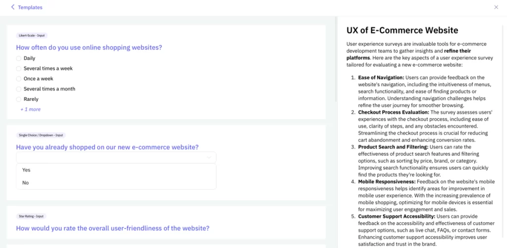 Beispiel einer Vorlage für UX-Umfragen von resonio